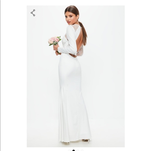 white long sleeve plunge open back maxi dress - Picture 3 of 8